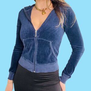 Juicy Couture Womens Velour Zip-Up Hoodie Blue Medium